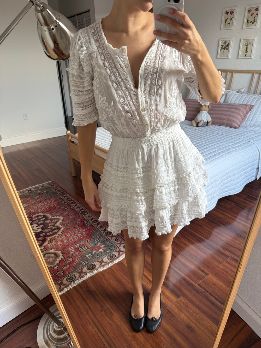 White Tiered Lace Mini Dress - Women